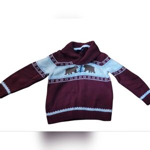 Janie and Jack Fair Isle Bear Shawl Collar Sweater Size 3